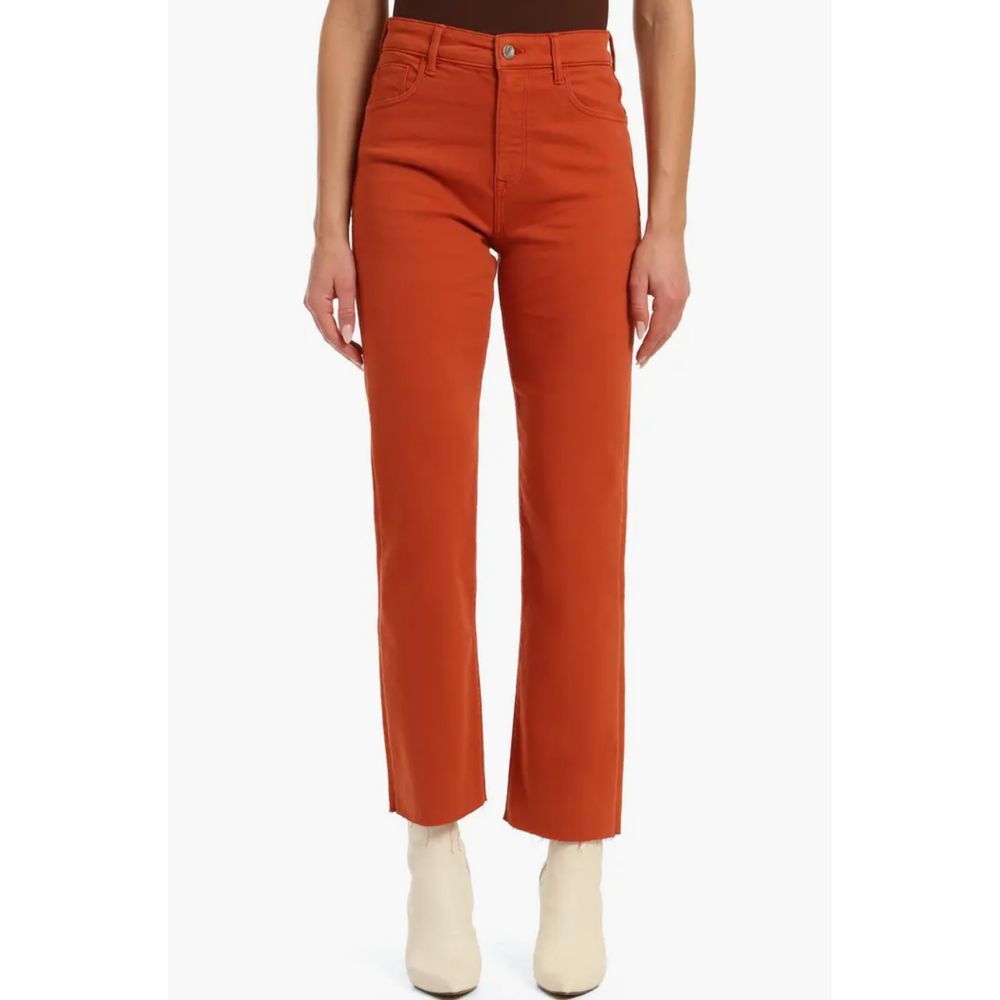 Barcelona‎ High Waist Raw Hem Flare Jeans Burnt Orange